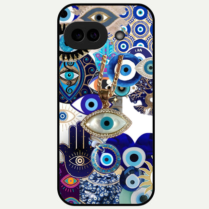  Mystic Charm Eye Glass Case For Google Pixel 9A back cover – full design glossy printed glass finish