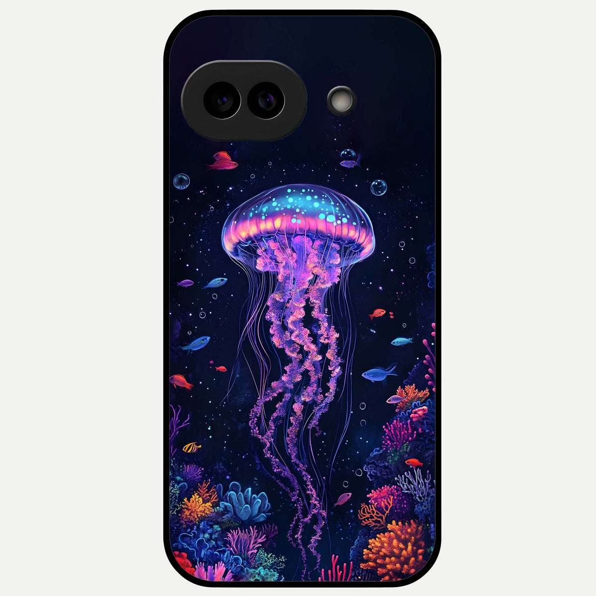  Neon Jellyfish Glass Case For Google Pixel 9A back cover – full design glossy printed glass finish