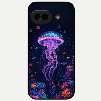  Neon Jellyfish Glass Case For Google Pixel 9A back cover – full design glossy printed glass finish