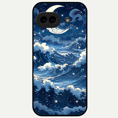  Ocean Moon Waves Glass Case For Google Pixel 9A back cover – full design glossy printed glass finish