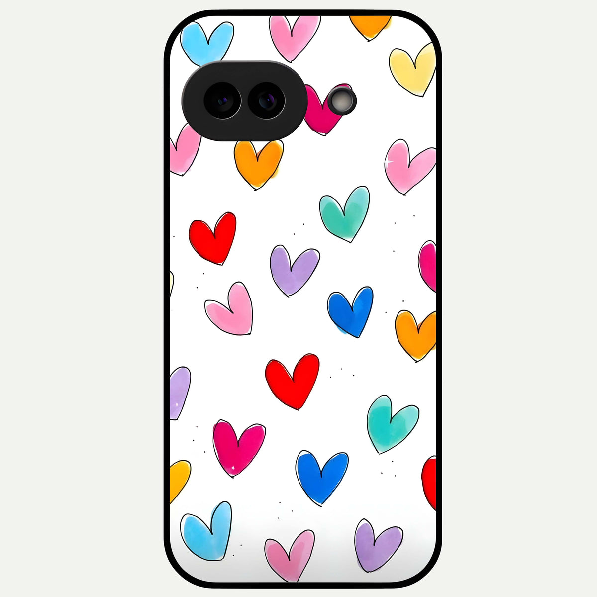  Playful Love Doodles Glass Case For Google Pixel 9A back cover – full design glossy printed glass finish