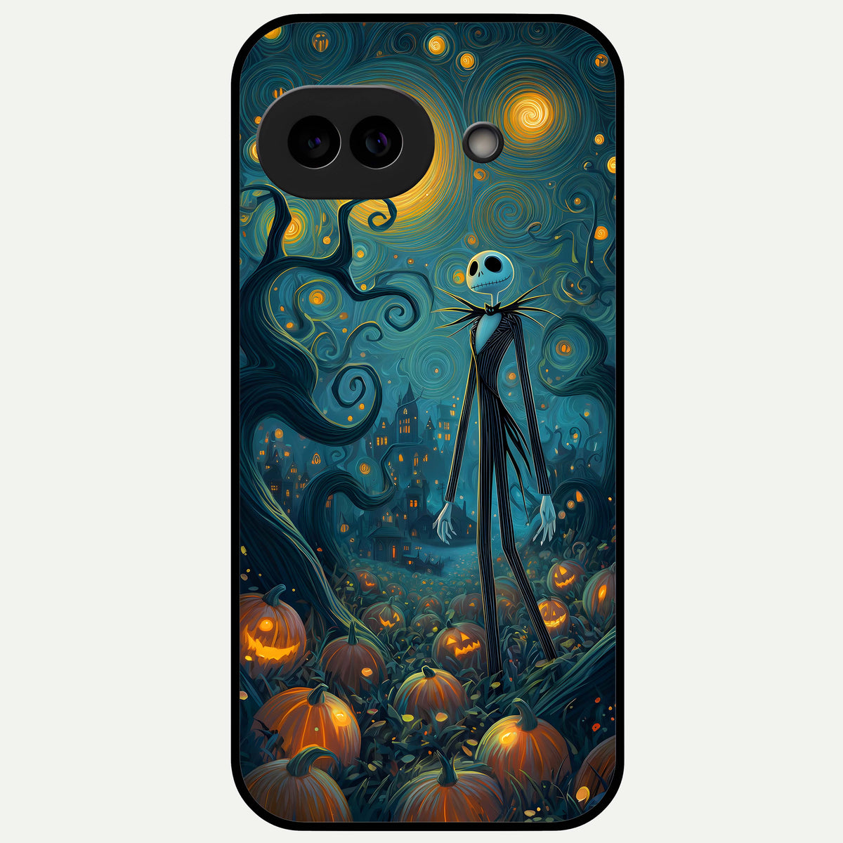  Pumpkin Moon Night Glass Case For Google Pixel 9A back cover – full design glossy printed glass finish