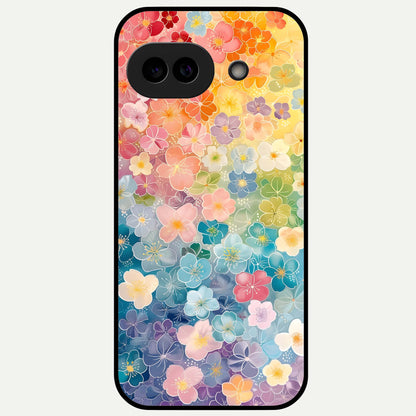  Rainbow Blossom Burst Glass Case For Google Pixel 9A back cover – full design glossy printed glass finish