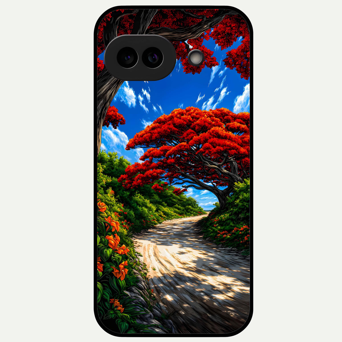  Red Trees Pathway Glass Case For Google Pixel 9A back cover – full design glossy printed glass finish
