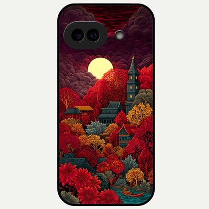  Scarlet Autumn Temple Glass Case For Google Pixel 9A back cover – full design glossy printed glass finish