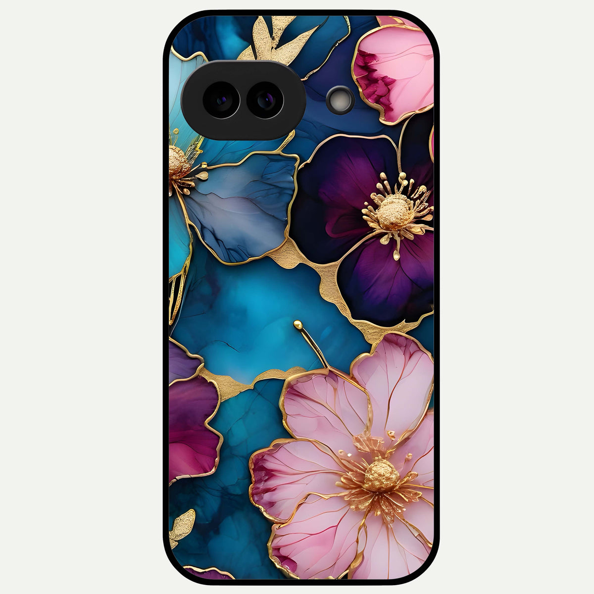  Sparkle Floral Glass Case For Google Pixel 9A back cover – full design glossy printed glass finish