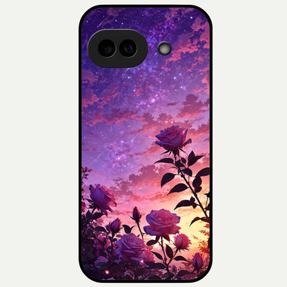  Starlit Rose Twilight Glass Case For Google Pixel 9A back cover – full design glossy printed glass finish