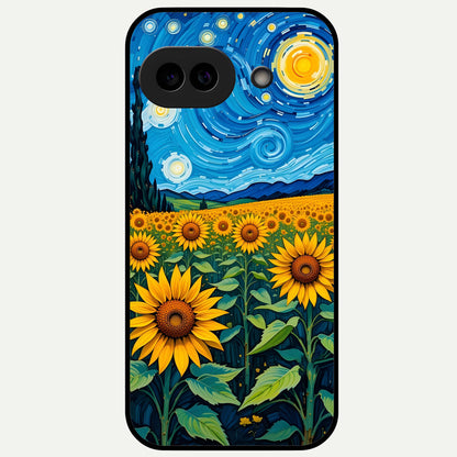  Starry Sunflower Dreams Glass Case For Google Pixel 9A back cover – full design glossy printed glass finish