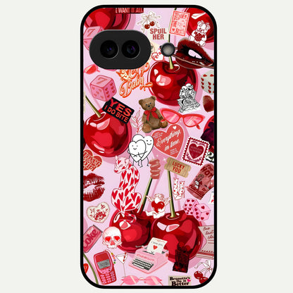  Sweet Cherry Chaos Glass Case For Google Pixel 9A back cover – full design glossy printed glass finish
