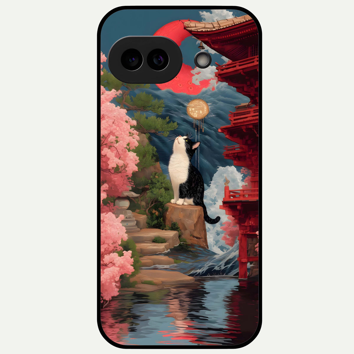  Temple Cat Scenery Glass Case For Google Pixel 9A back cover – full design glossy printed glass finish