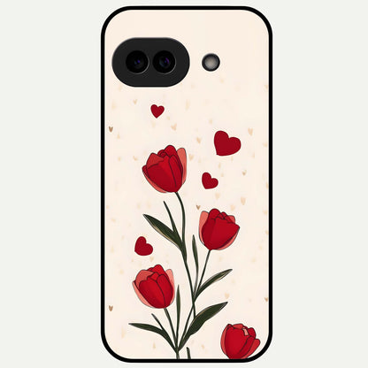  Tulip With Heart Glass Case For Google Pixel 9A back cover – full design glossy printed glass finish