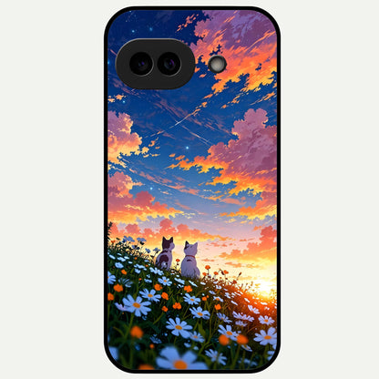  Two Cats Friends Glass Case For Google Pixel 9A back cover – full design glossy printed glass finish
