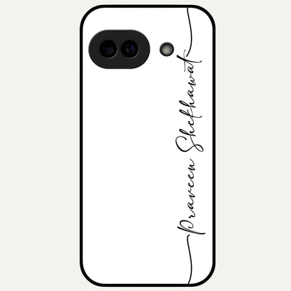  White Tune Custom Name Glass Case For Google Pixel 9A back cover – personalized glossy printed glass finish