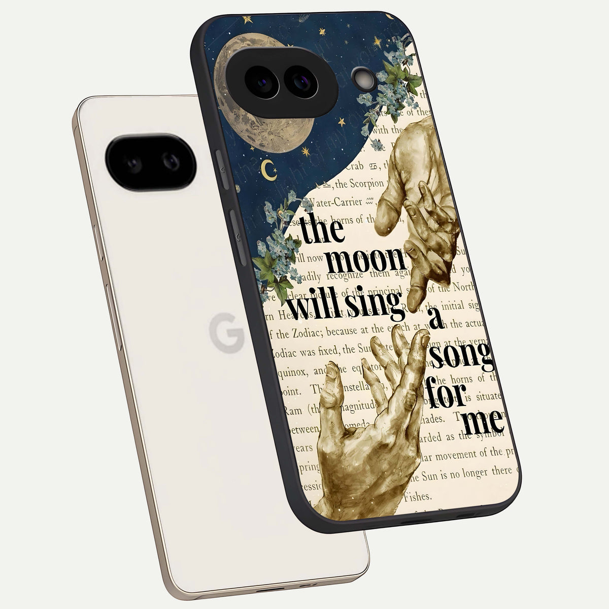  Aesthetic Divine phone case For Google Pixel 9A showing premium glass back cover with detailed artwork