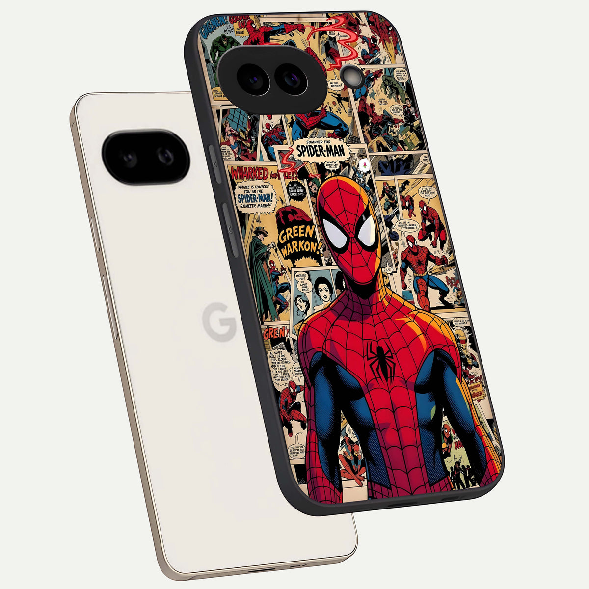  Aesthetic Spider phone case For Google Pixel 9A showing premium glass back cover with detailed artwork