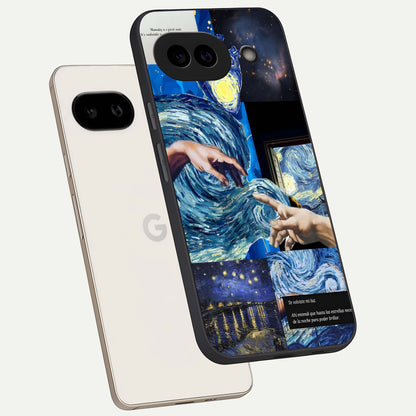  Aesthetic Vando Hands phone case For Google Pixel 9A showing premium glass back cover with detailed artwork