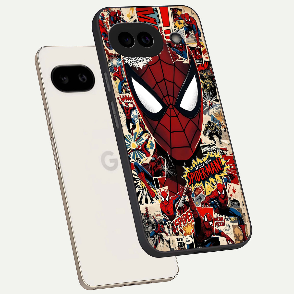  Aesthetic Wonder Spider phone case For Google Pixel 9A showing premium glass back cover with detailed artwork