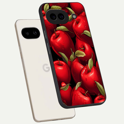 Apple Pattern phone case For Google Pixel 9A showing premium glass back cover with detailed artwork