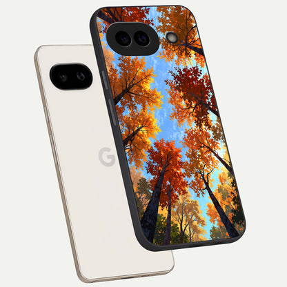 Autumn Sky Rise phone case For Google Pixel 9A showing premium glass back cover with detailed artwork