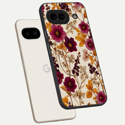  Autumn Wine Bloom phone case For Google Pixel 9A showing premium glass back cover with detailed artwork
