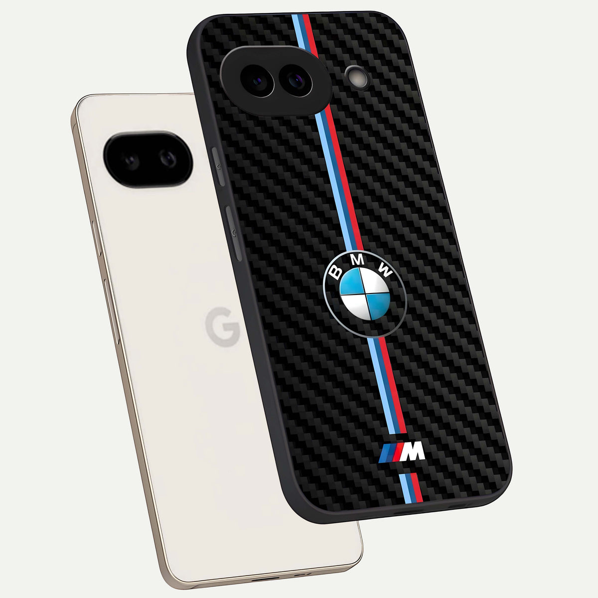  BMW Pattern phone case For Google Pixel 9A showing premium glass back cover with detailed artwork