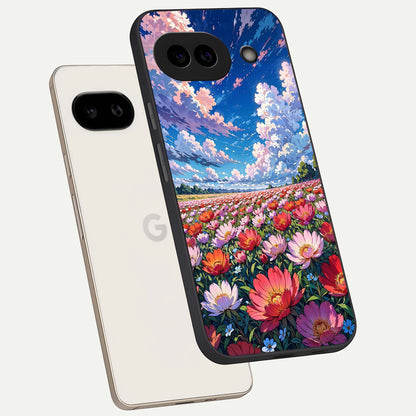  Blossom Sky Field phone case For Google Pixel 9A showing premium glass back cover with detailed artwork