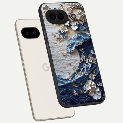  Blossom Wave Art phone case For Google Pixel 9A showing premium glass back cover with detailed artwork