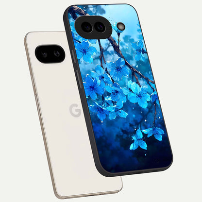  Blue Blossoms Branch phone case For Google Pixel 9A showing premium glass back cover with detailed artwork