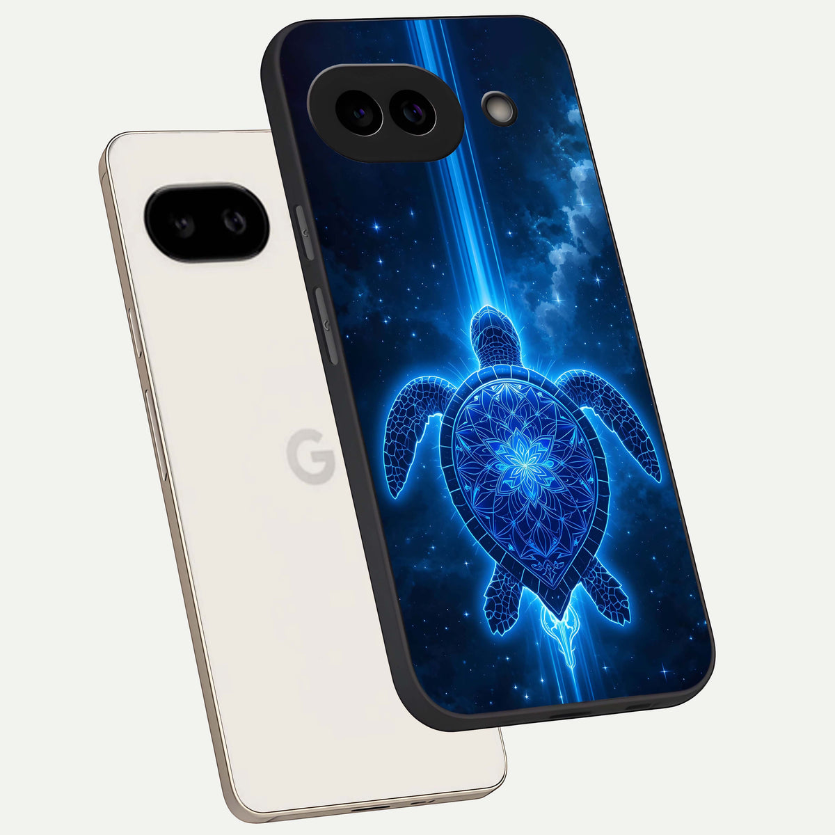  Blue Galaxy Turtle phone case For Google Pixel 9A showing premium glass back cover with detailed artwork
