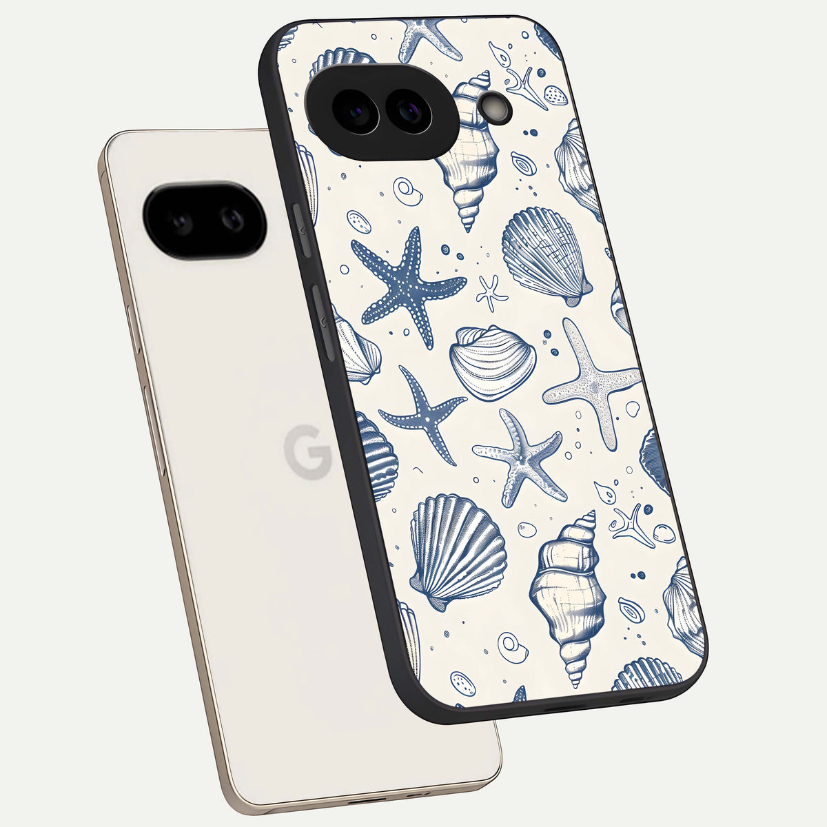  Blue Ocean Outline phone case For Google Pixel 9A showing premium glass back cover with detailed artwork