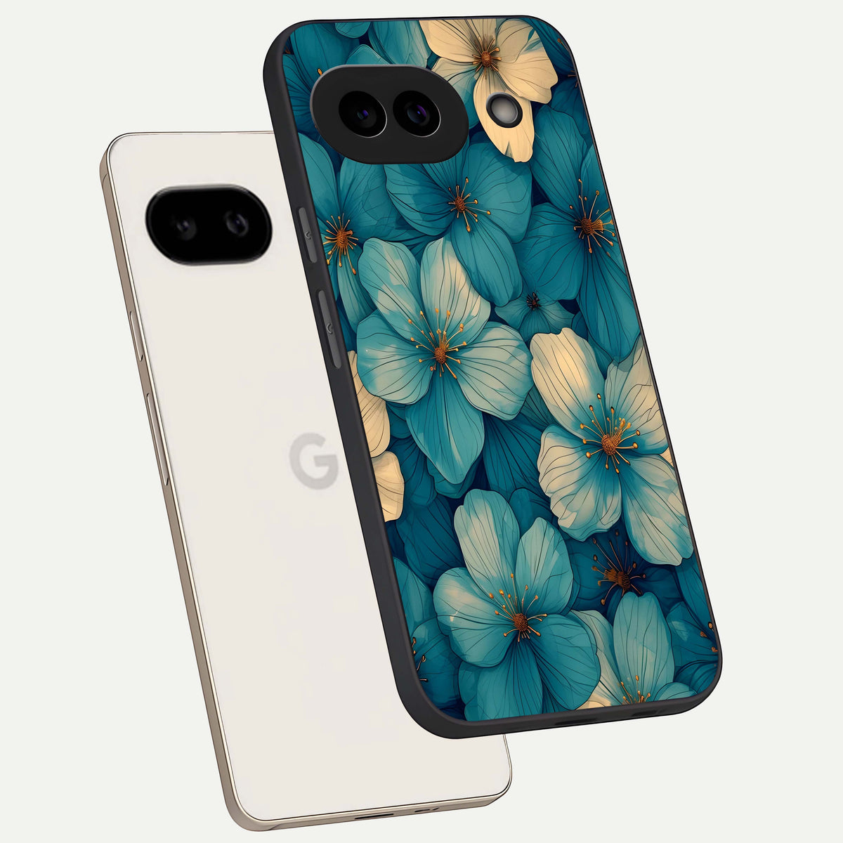  Blue Shade Floral phone case For Google Pixel 9A showing premium glass back cover with detailed artwork