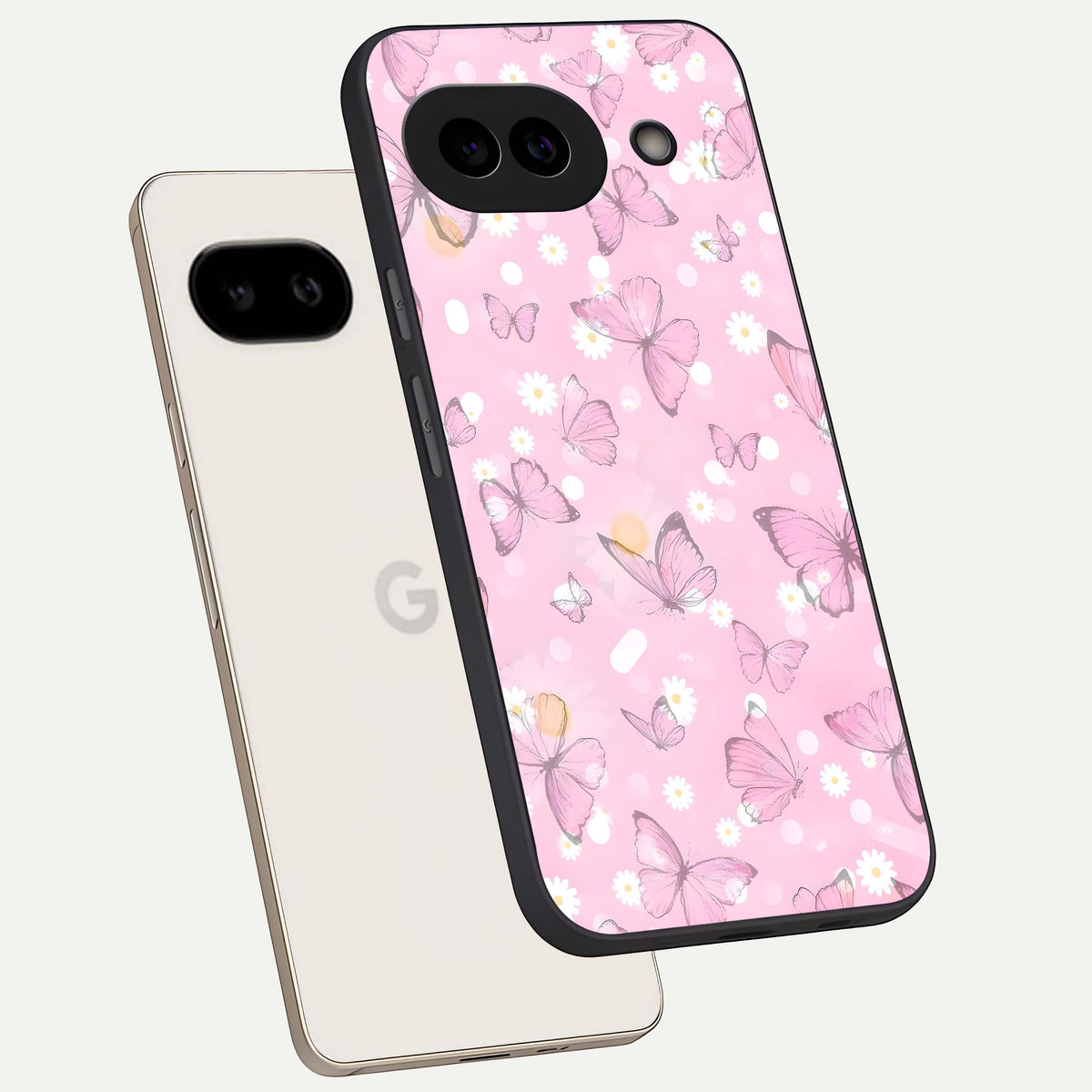  Blush Butterfly Garden phone case For Google Pixel 9A showing premium glass back cover with detailed artwork