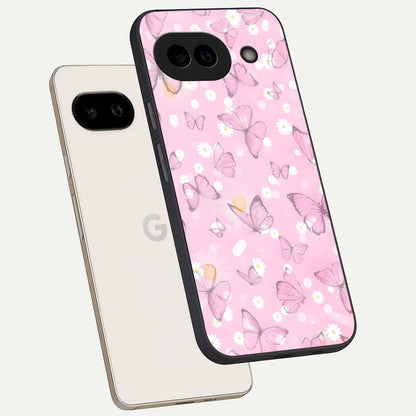  Blush Butterfly Garden phone case For Google Pixel 9A showing premium glass back cover with detailed artwork