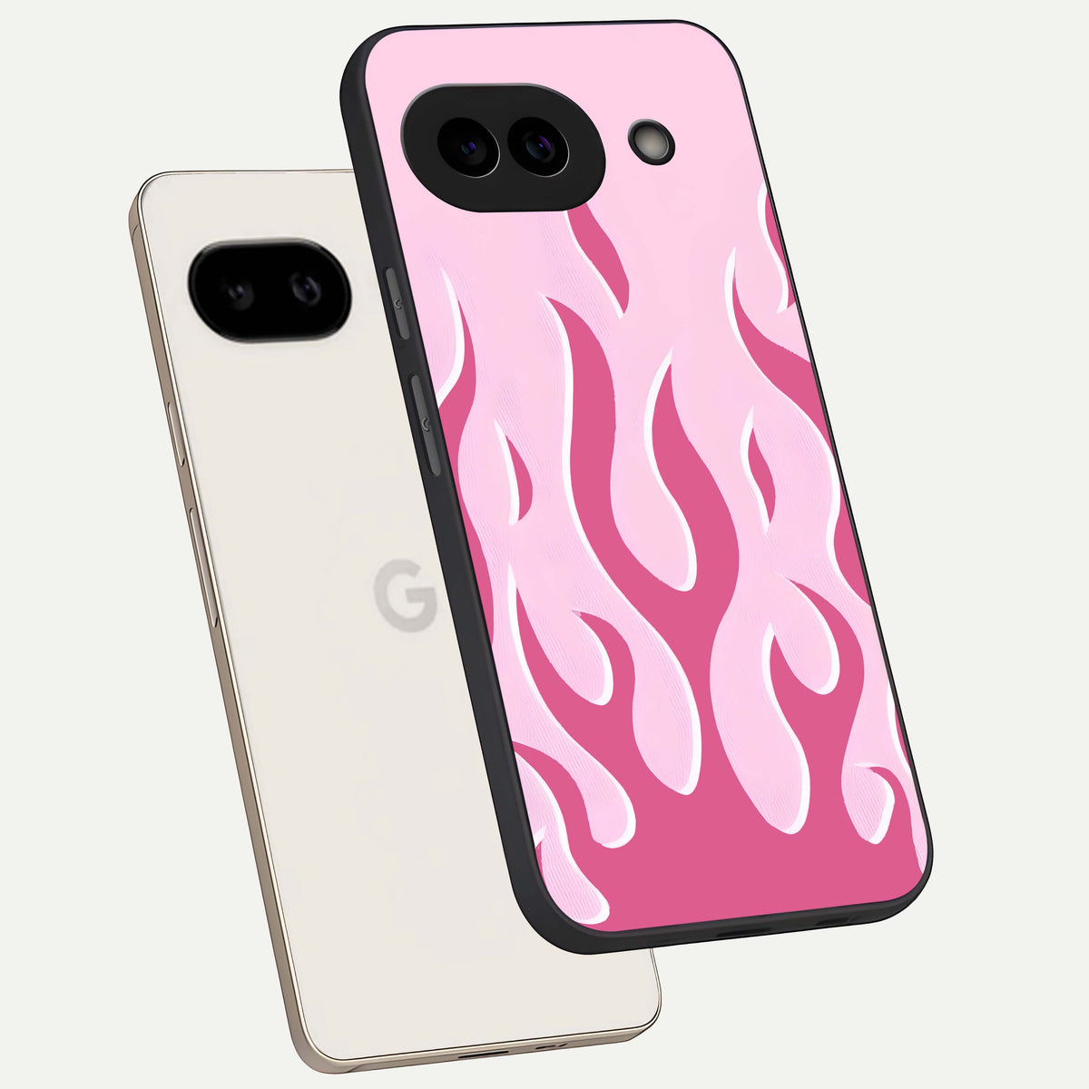  Blush Flame Energy phone case For Google Pixel 9A showing premium glass back cover with detailed artwork