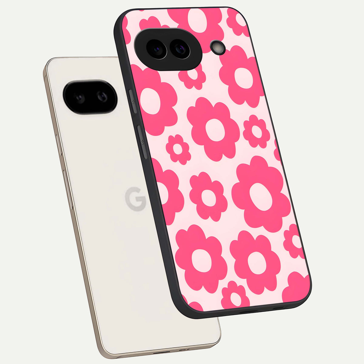  Blush Flower Pop phone case For Google Pixel 9A showing premium glass back cover with detailed artwork
