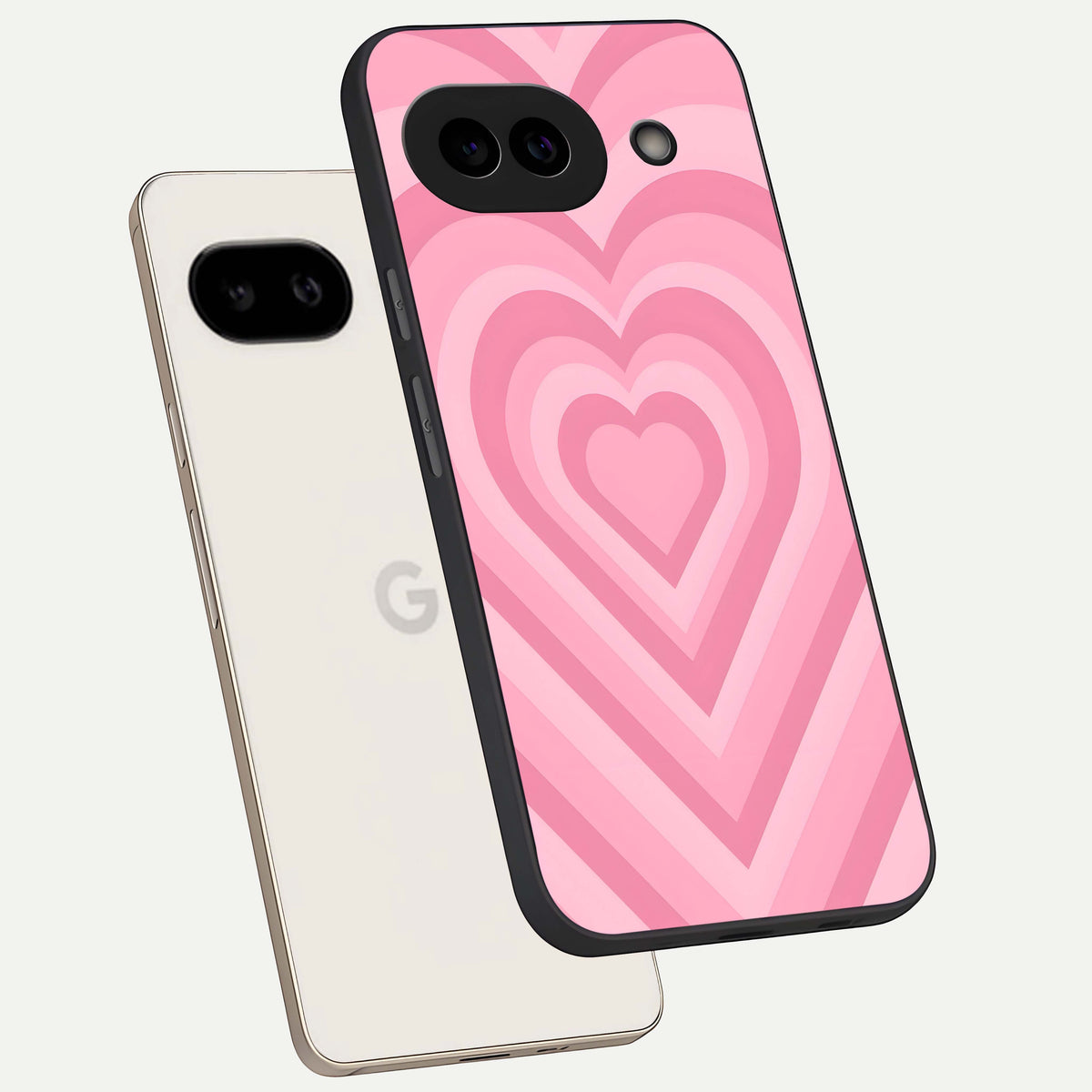  Blush Heart Waves phone case For Google Pixel 9A showing premium glass back cover with detailed artwork