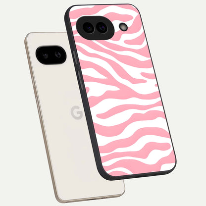  Blush Zebra Flow phone case For Google Pixel 9A showing premium glass back cover with detailed artwork