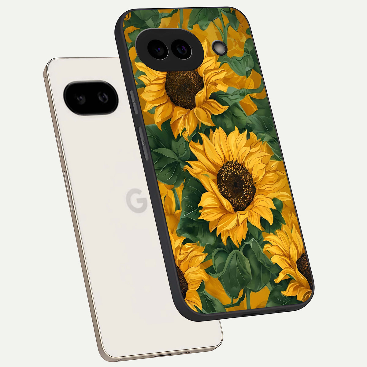  Bright Sunflower Bloom phone case For Google Pixel 9A showing premium glass back cover with detailed artwork