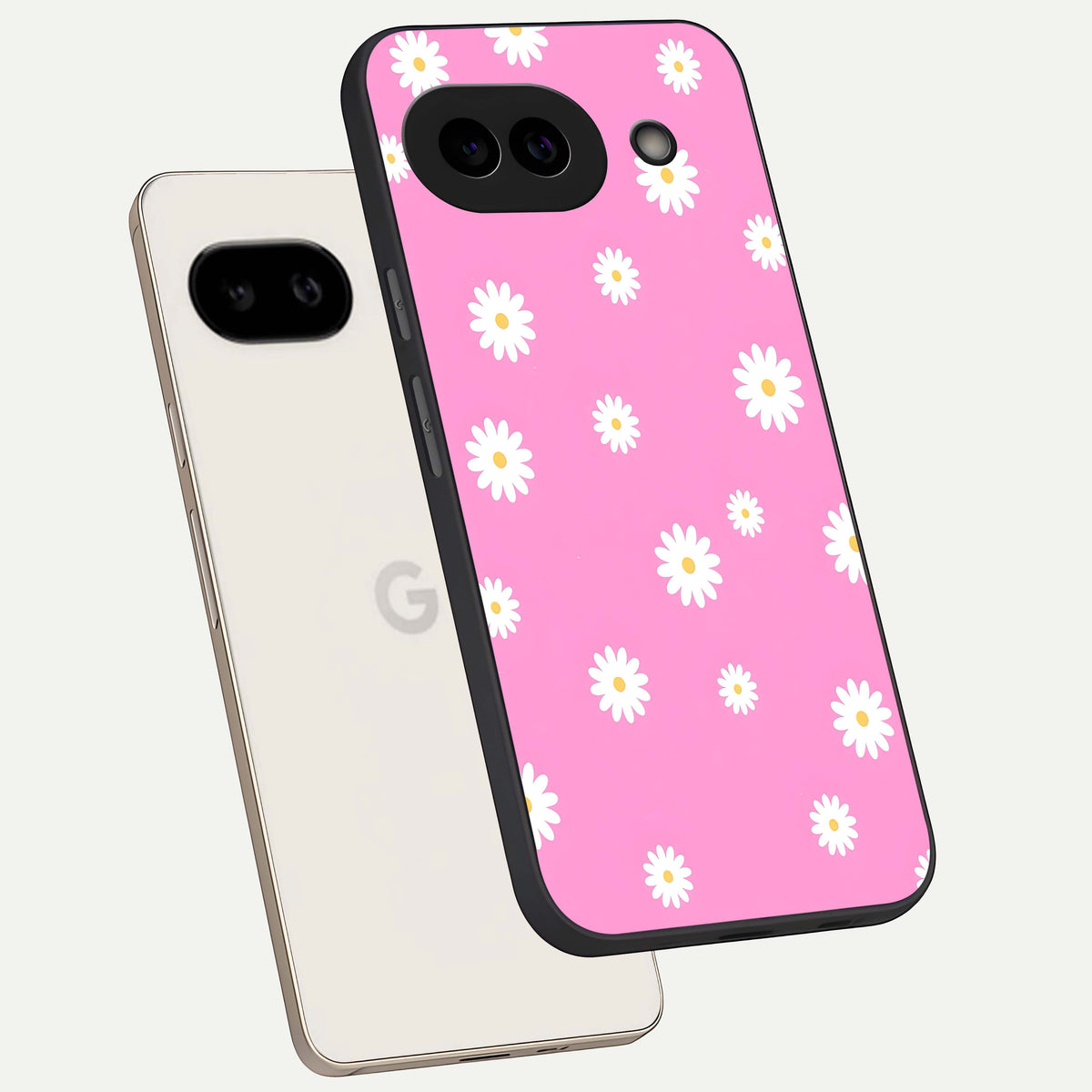  Bubblegum Daisy Pop phone case For Google Pixel 9A showing premium glass back cover with detailed artwork