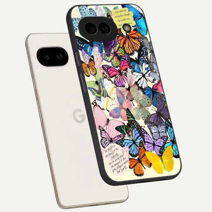  Butterflies Petal Dream phone case For Google Pixel 9A showing premium glass back cover with detailed artwork