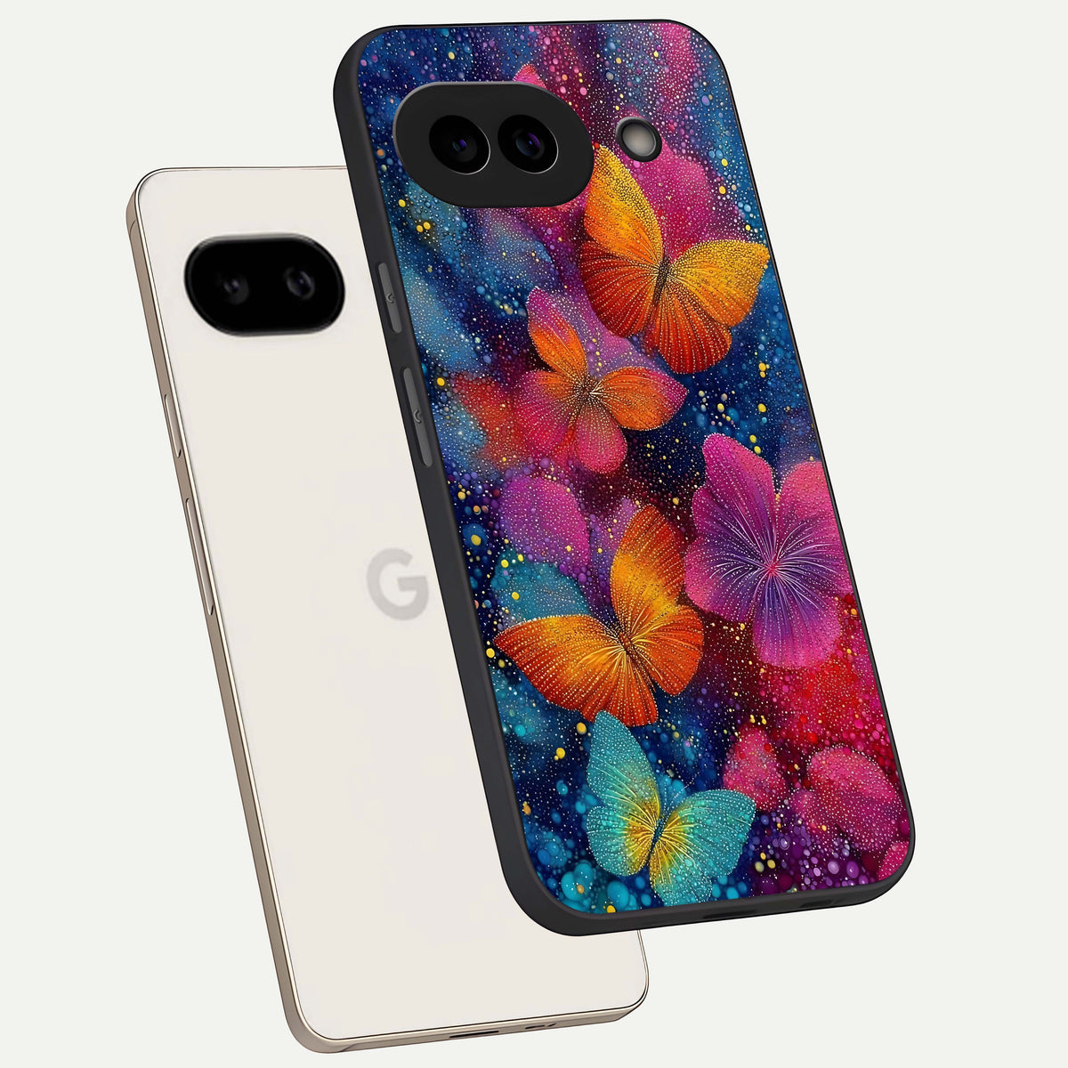  Butterfly Dream Mist phone case For Google Pixel 9A showing premium glass back cover with detailed artwork