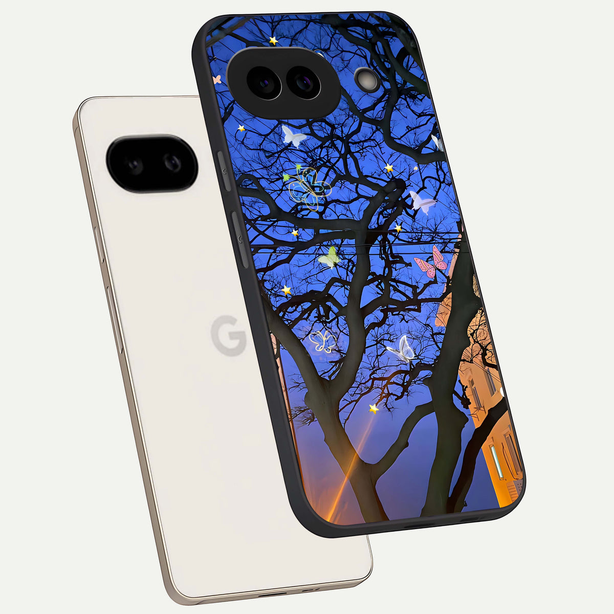  Butterfly Night Magic phone case For Google Pixel 9A showing premium glass back cover with detailed artwork