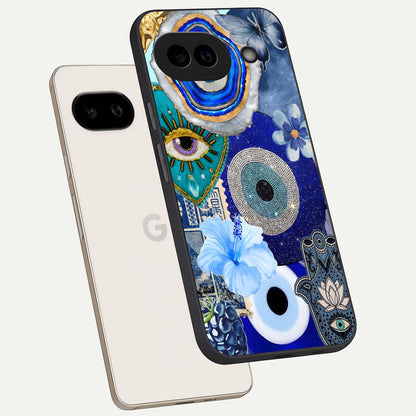  Celestial Blue Vision phone case For Google Pixel 9A showing premium glass back cover with detailed artwork