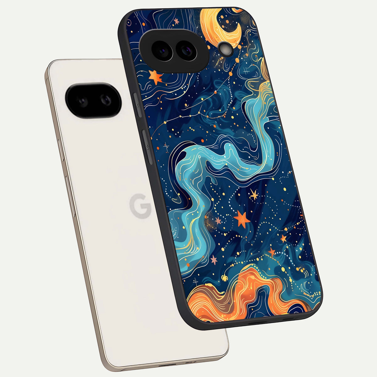  Celestial Dream Flow phone case For Google Pixel 9A showing premium glass back cover with detailed artwork