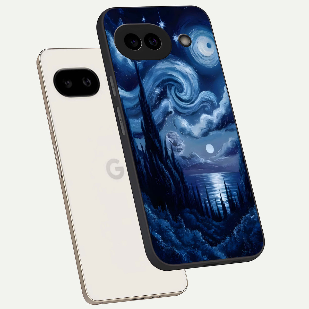  Celestial Dream Van Gogh phone case For Google Pixel 9A showing premium glass back cover with detailed artwork