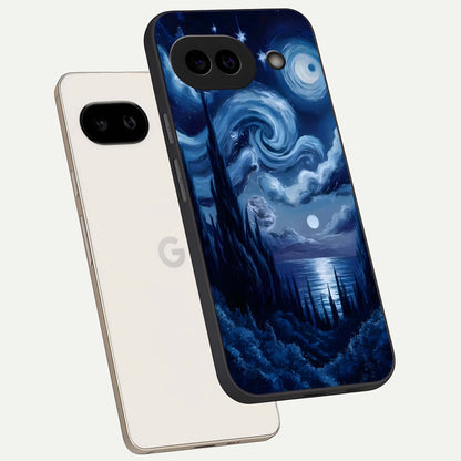  Celestial Dream Van Gogh phone case For Google Pixel 9A showing premium glass back cover with detailed artwork