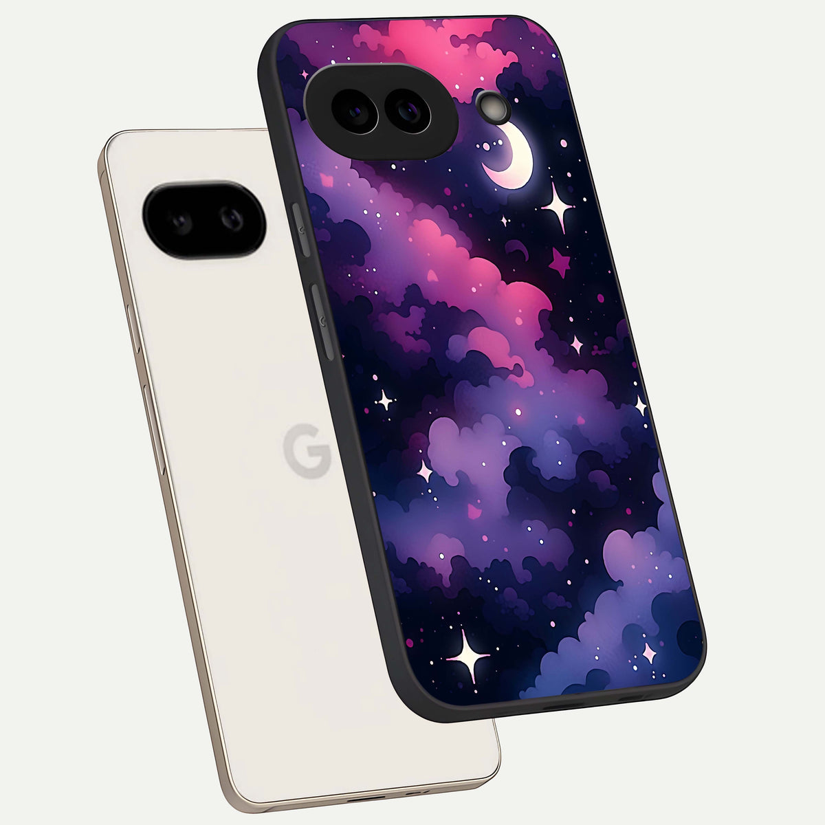  Celestial Moon Magic phone case For Google Pixel 9A showing premium glass back cover with detailed artwork