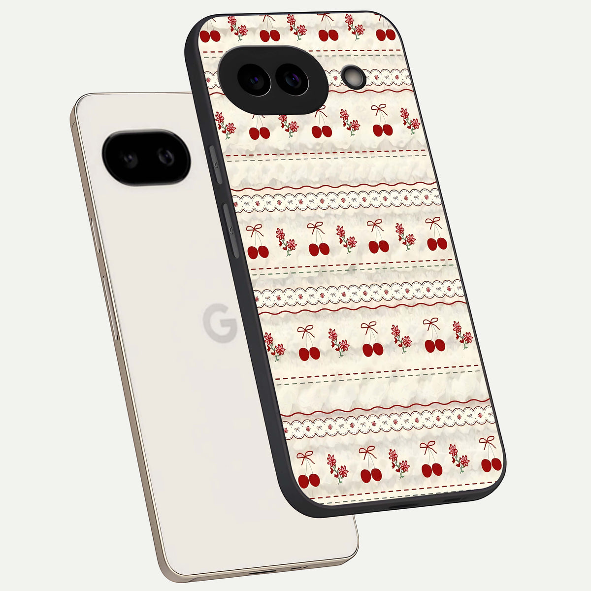  Cherry Bloom Charm phone case For Google Pixel 9A showing premium glass back cover with detailed artwork