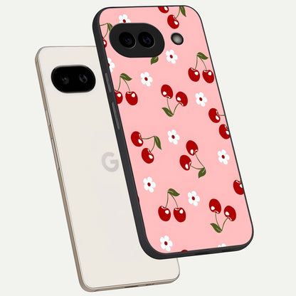  Cherry Love Mood phone case For Google Pixel 9A showing premium glass back cover with detailed artwork