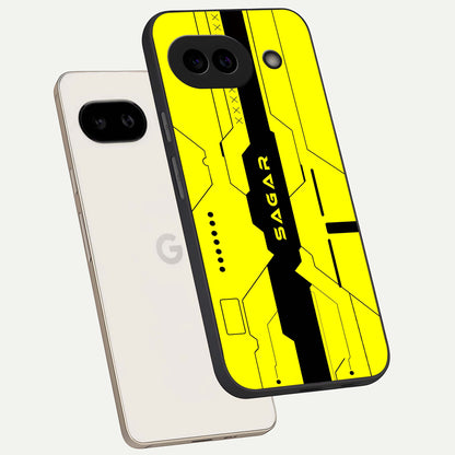  Circuit CYBERPUNK Custom Name phone case For Google Pixel 9A showing premium glass back cover with detailed artwork